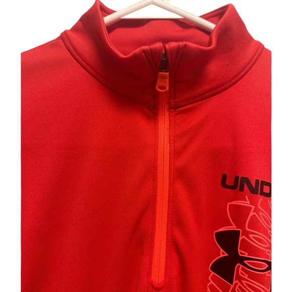 Under Armour Kids Red HeatGear Quarter Zip Pullover Long Sleeve Shirt YMD Medium - Picture 6 of 11